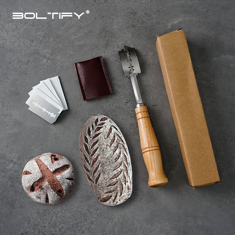 Dough Scraper Curved - Bread Cutter Wooden Handle Bread Lame