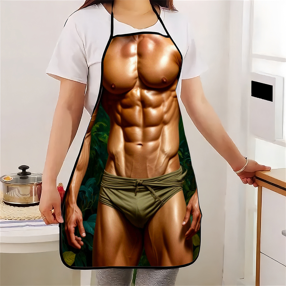 1pc Muscular Figure Apron with - Kitchen Baking Background reseña y precio