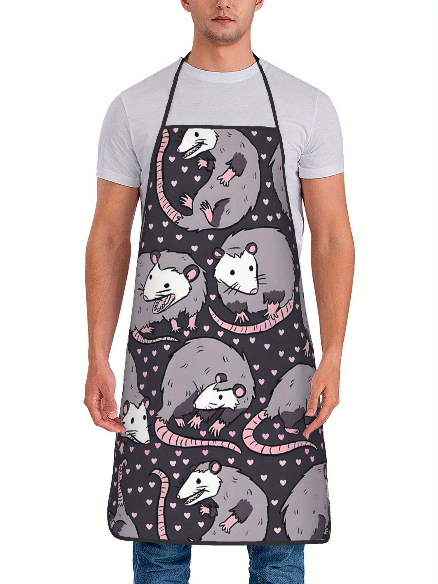 Cute Opossum Pattern Apron Bla - Kitchen Baking Background reseña y precio