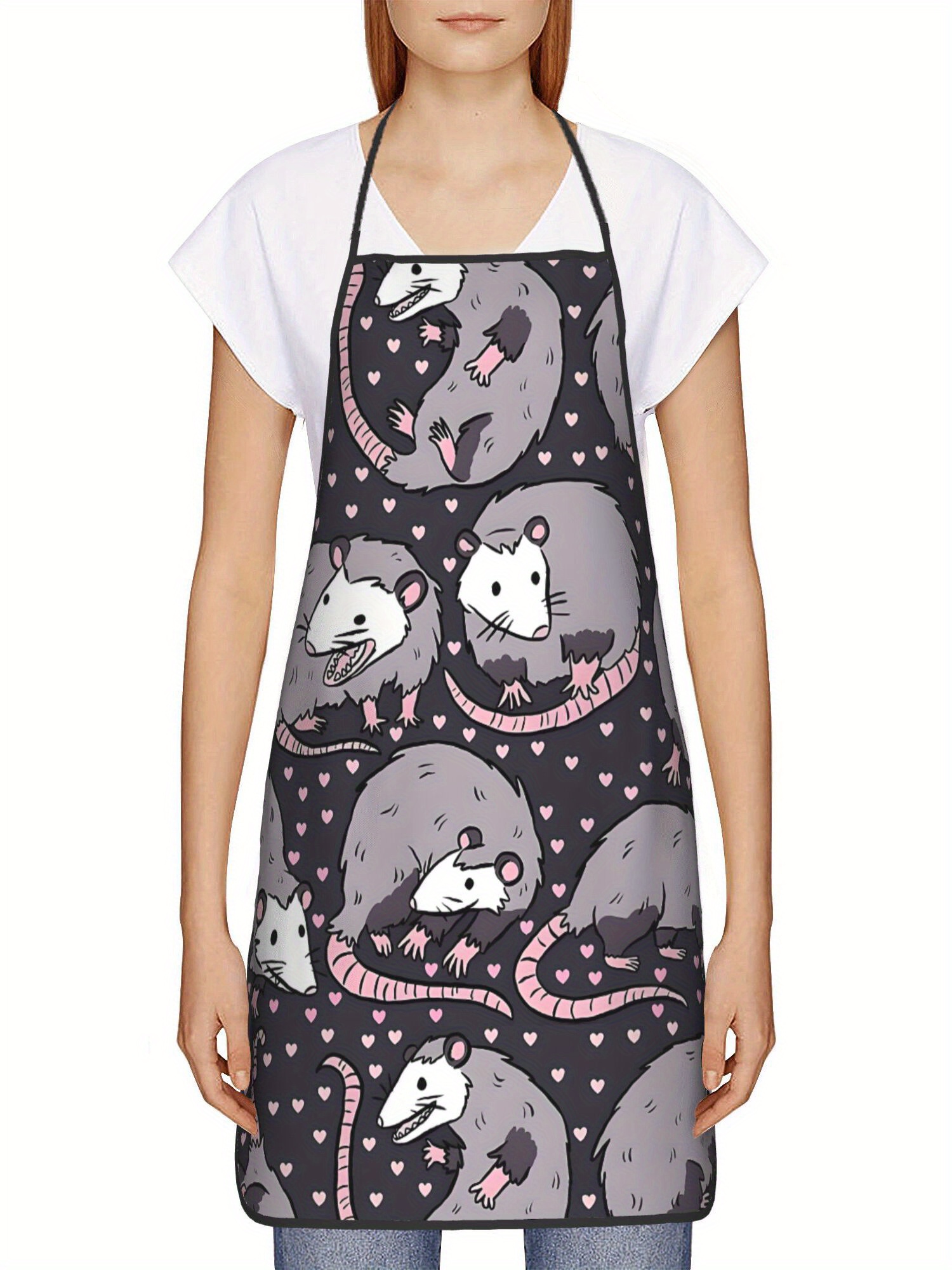 Cute Opossum Pattern Apron Bla - Kitchen Baking Background reseña y precio