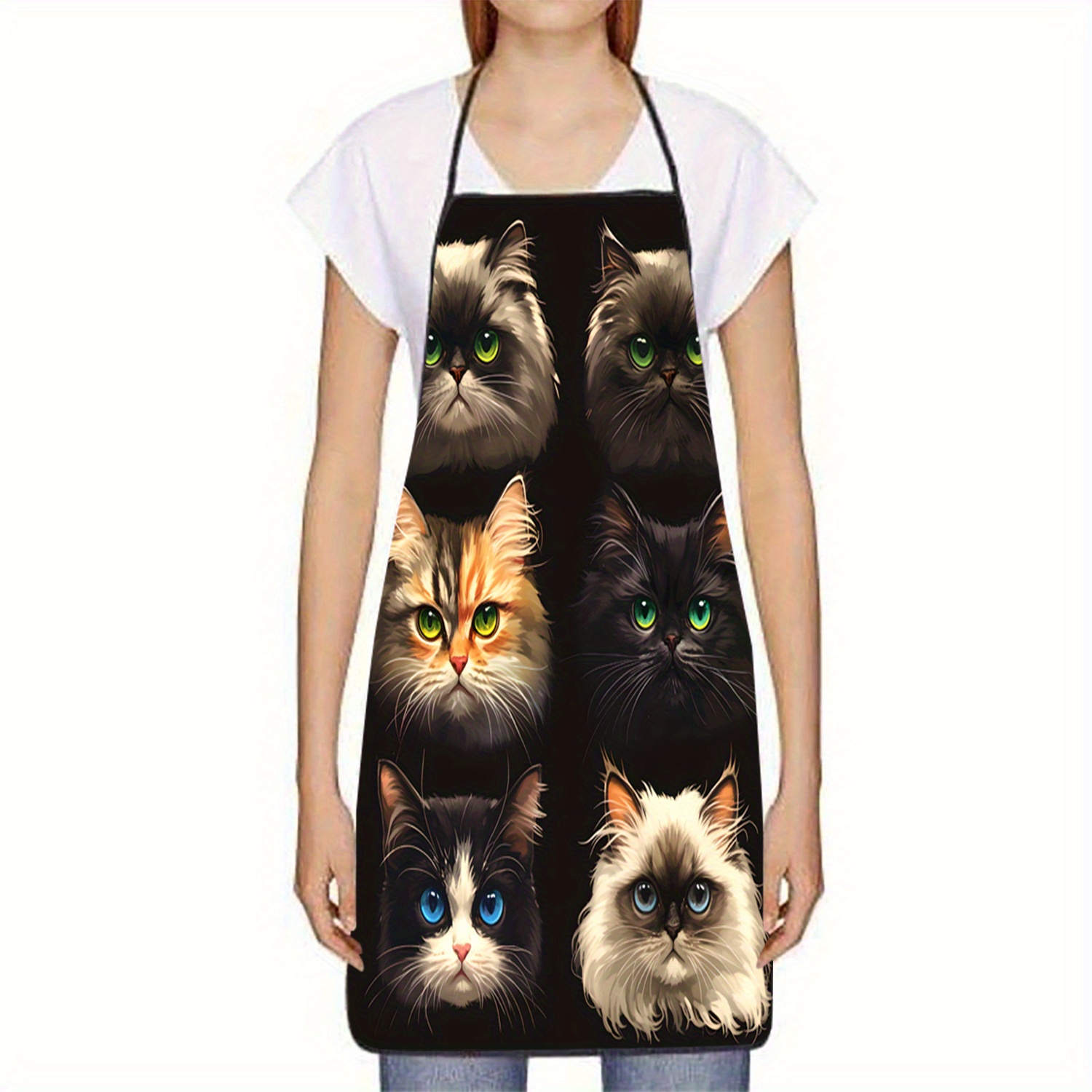 Cat Face Portrait Apron Black  - Kitchen Baking Background reseña y precio