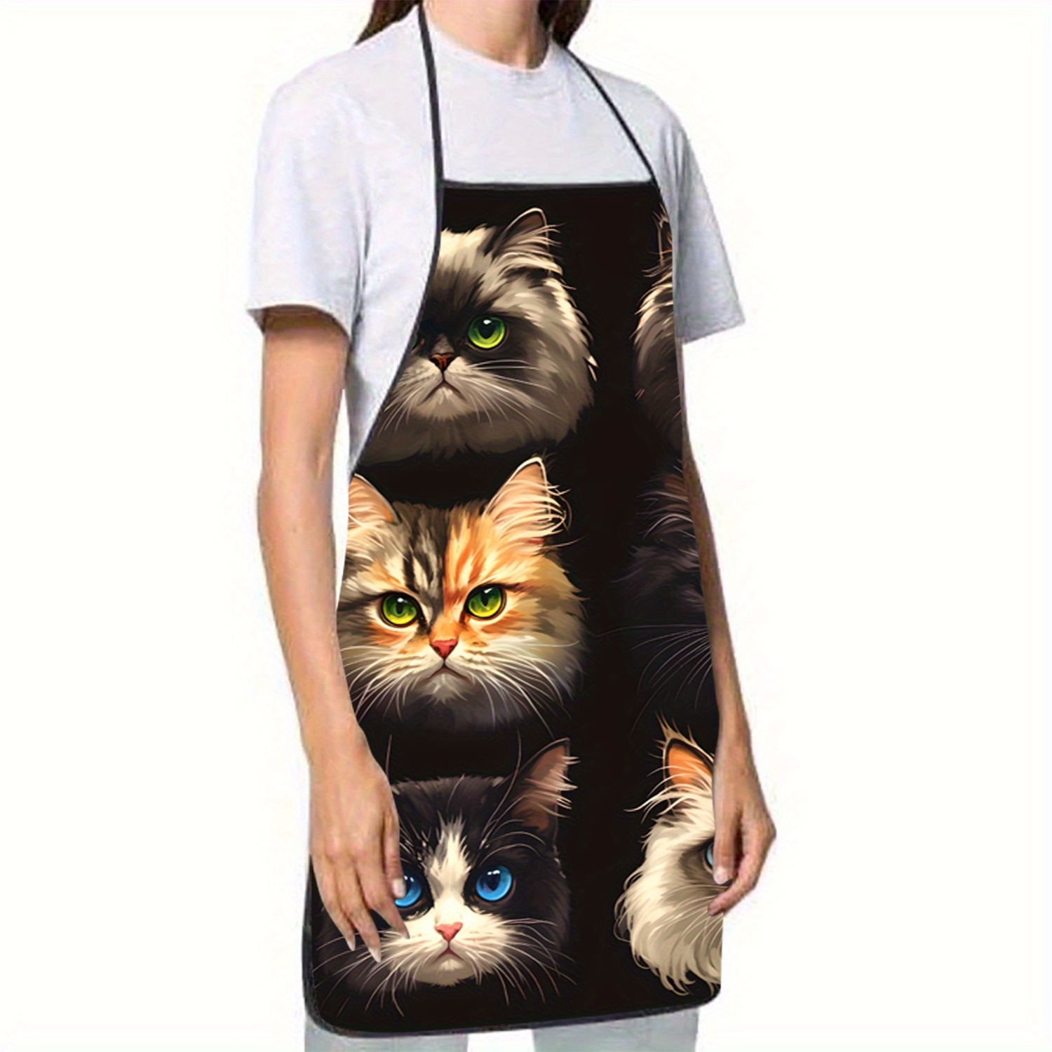 Cat Face Portrait Apron Black  - Kitchen Baking Background reseña y precio