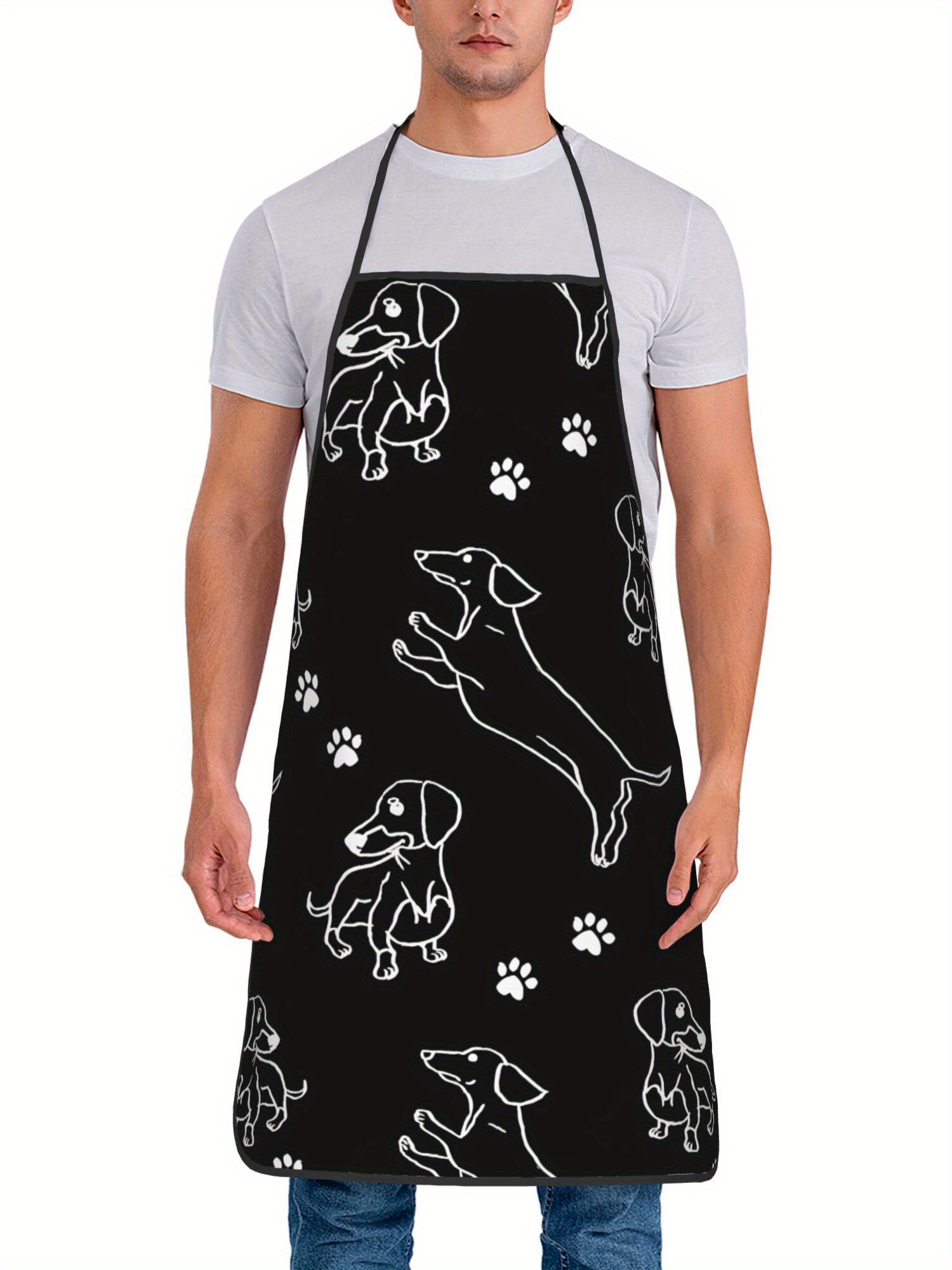 Dachshund Paw Print Apron Blac - Kitchen Baking Background reseña y precio