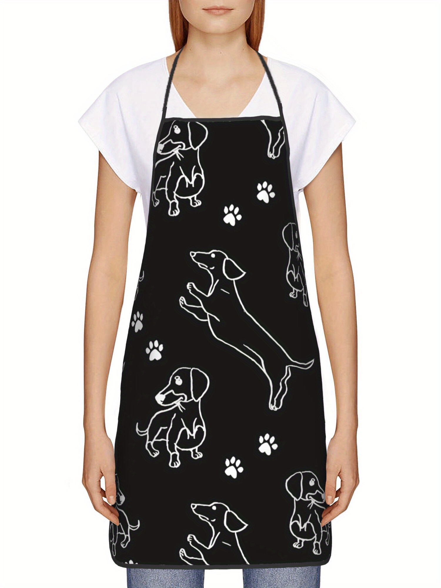 Dachshund Paw Print Apron Blac - Kitchen Baking Background reseña y precio