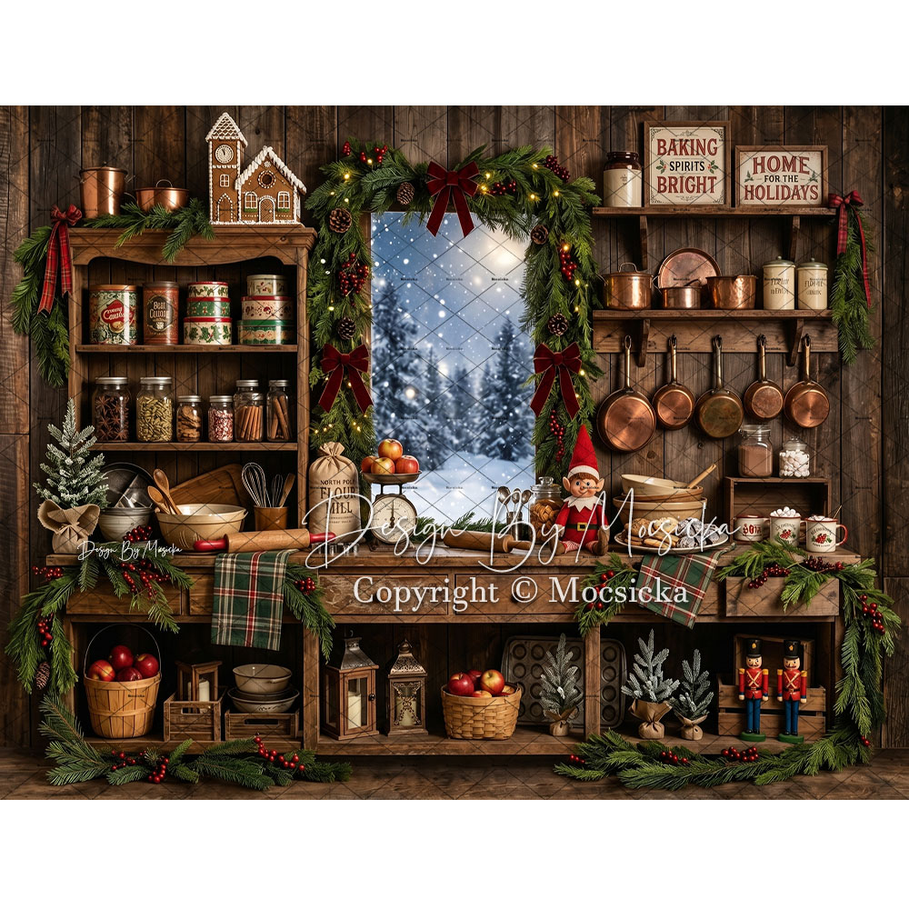 Mocsicka Christmas Rustic Kitc - Kitchen Baking Background reseña y precio