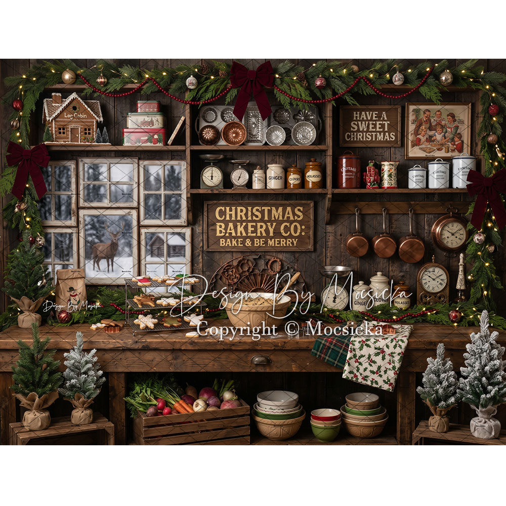 Mocsicka Christmas Rustic Kitc - Kitchen Baking Background reseña y precio