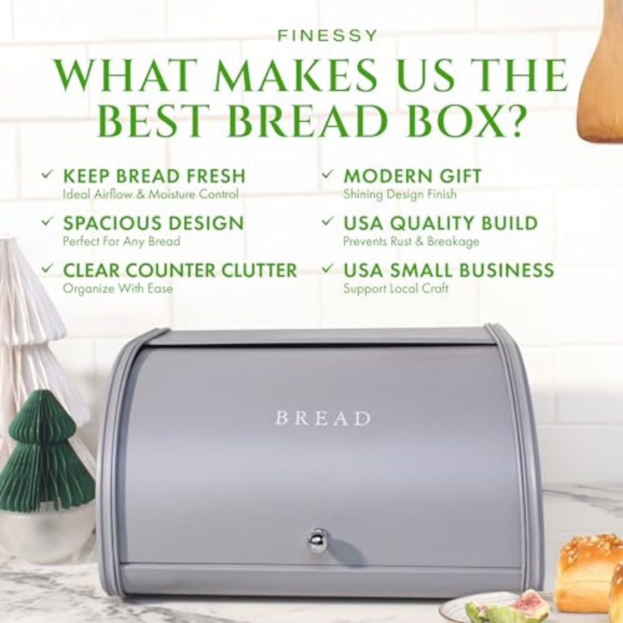 Modern Metal Bread Box for Kit - Kitchen Baking Mat reseña y precio