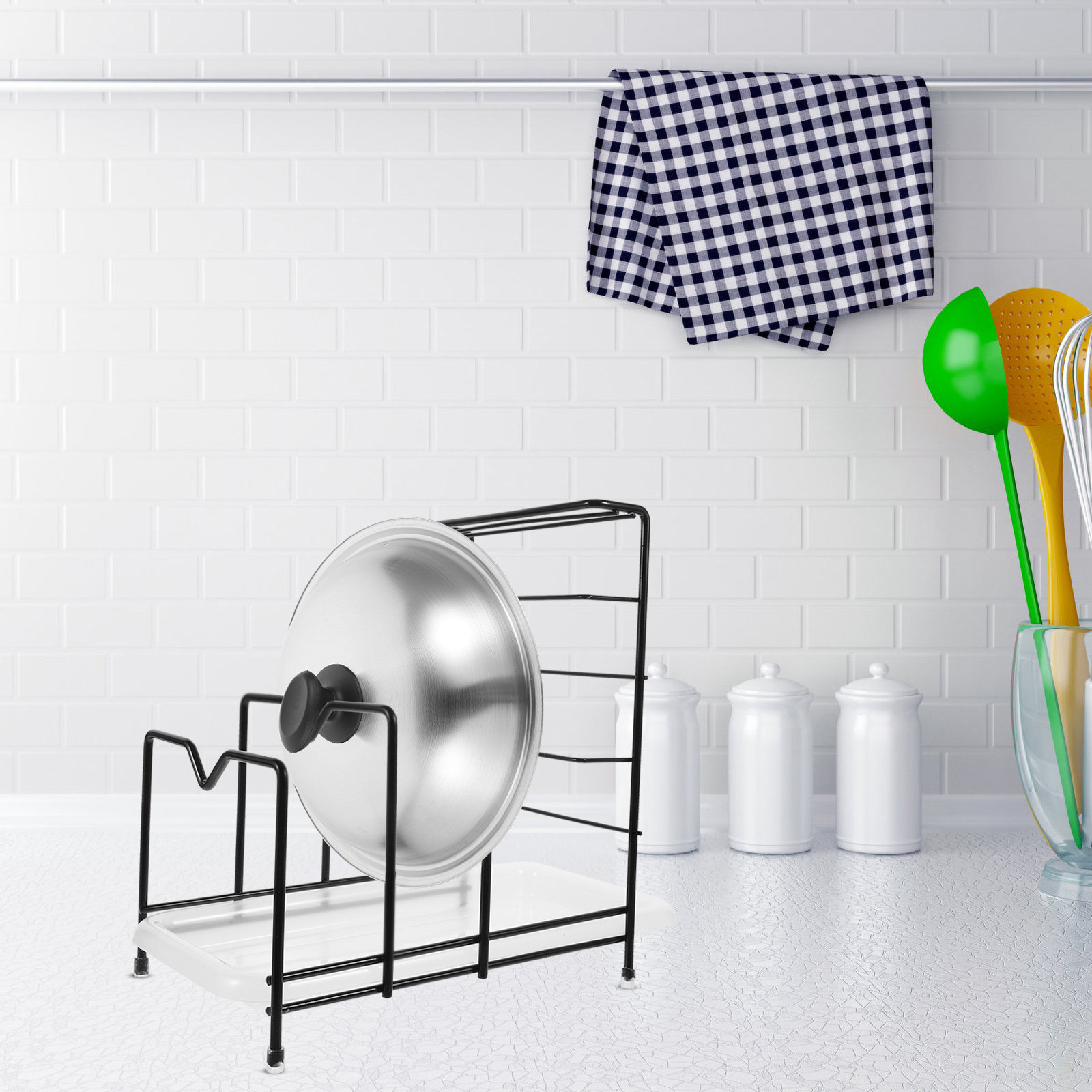 Pot Lid Rack Cutting Board Org - Kitchen Baking Tray Rack reseña y precio