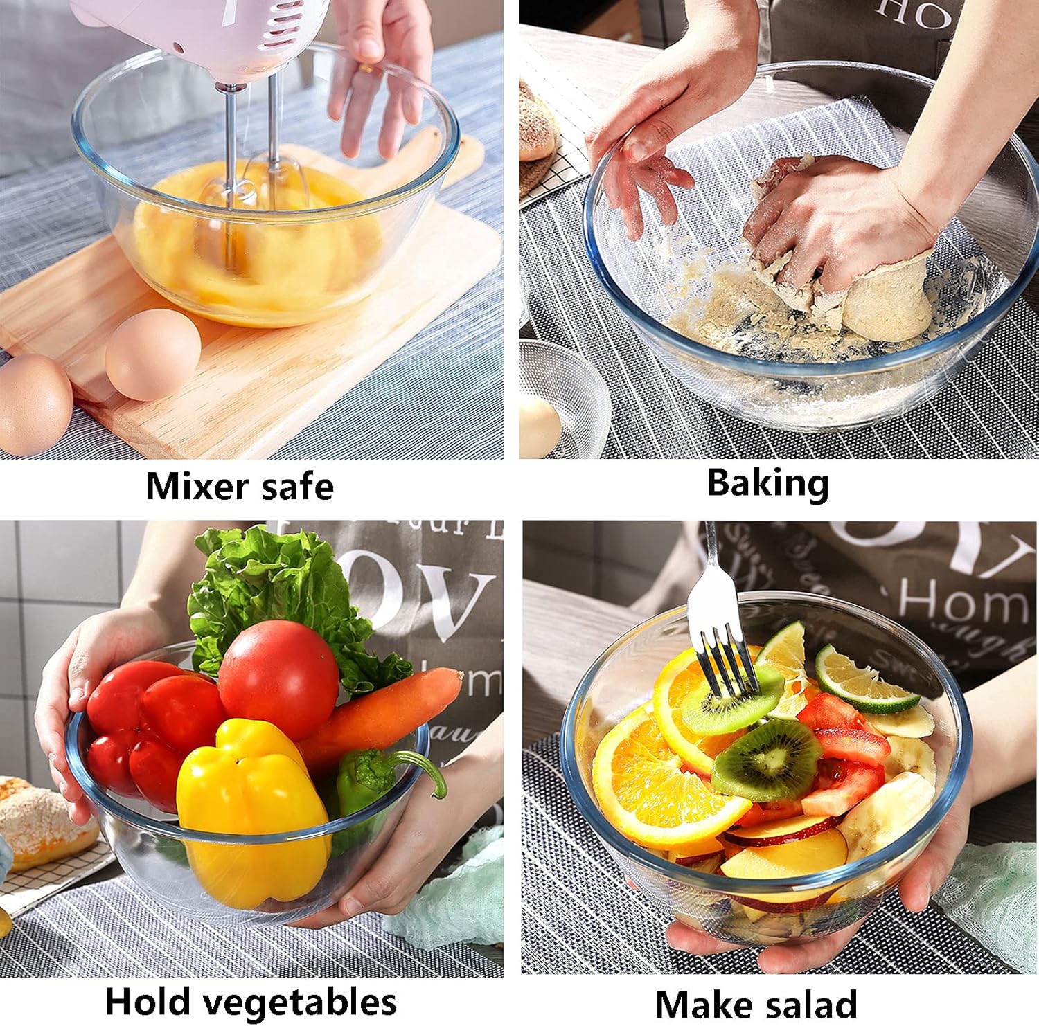 Glass Mixing Bowl Set of 3 for - Kitchen Baking Cooking reseña y precio