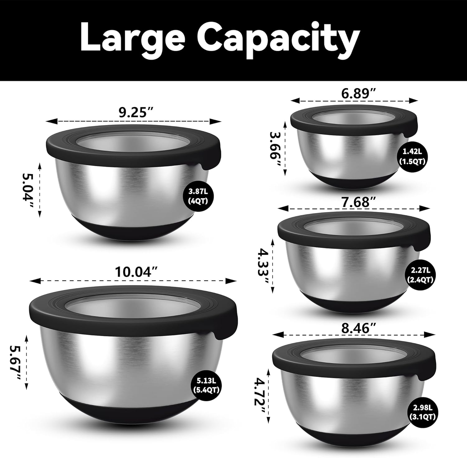 Stainless Steel Mixing Bowls w - Kitchen Baking Cooking reseña y precio