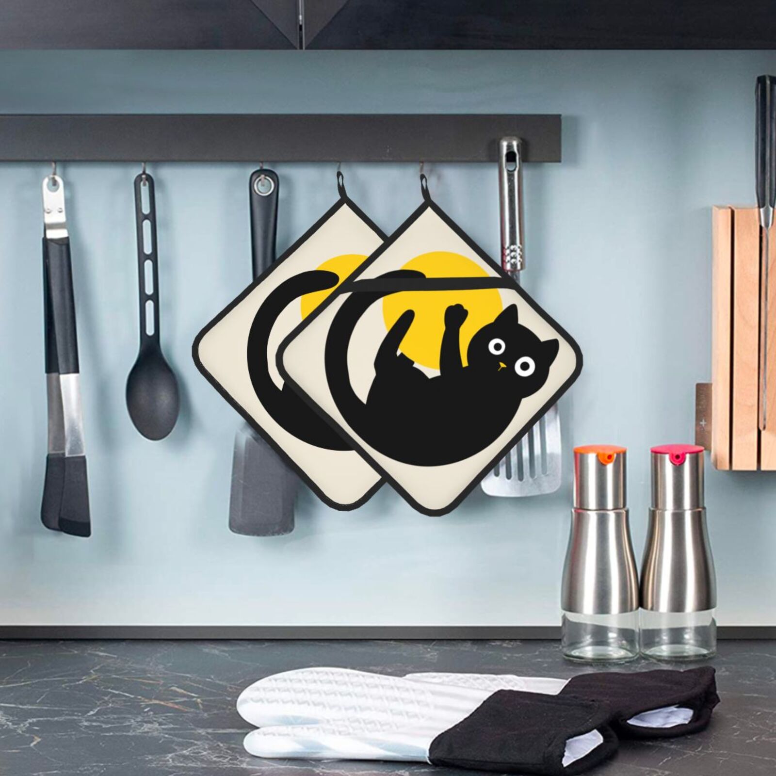 Cute Black Cat Pot Holders Set - Kitchen Baking Dishes reseña y precio