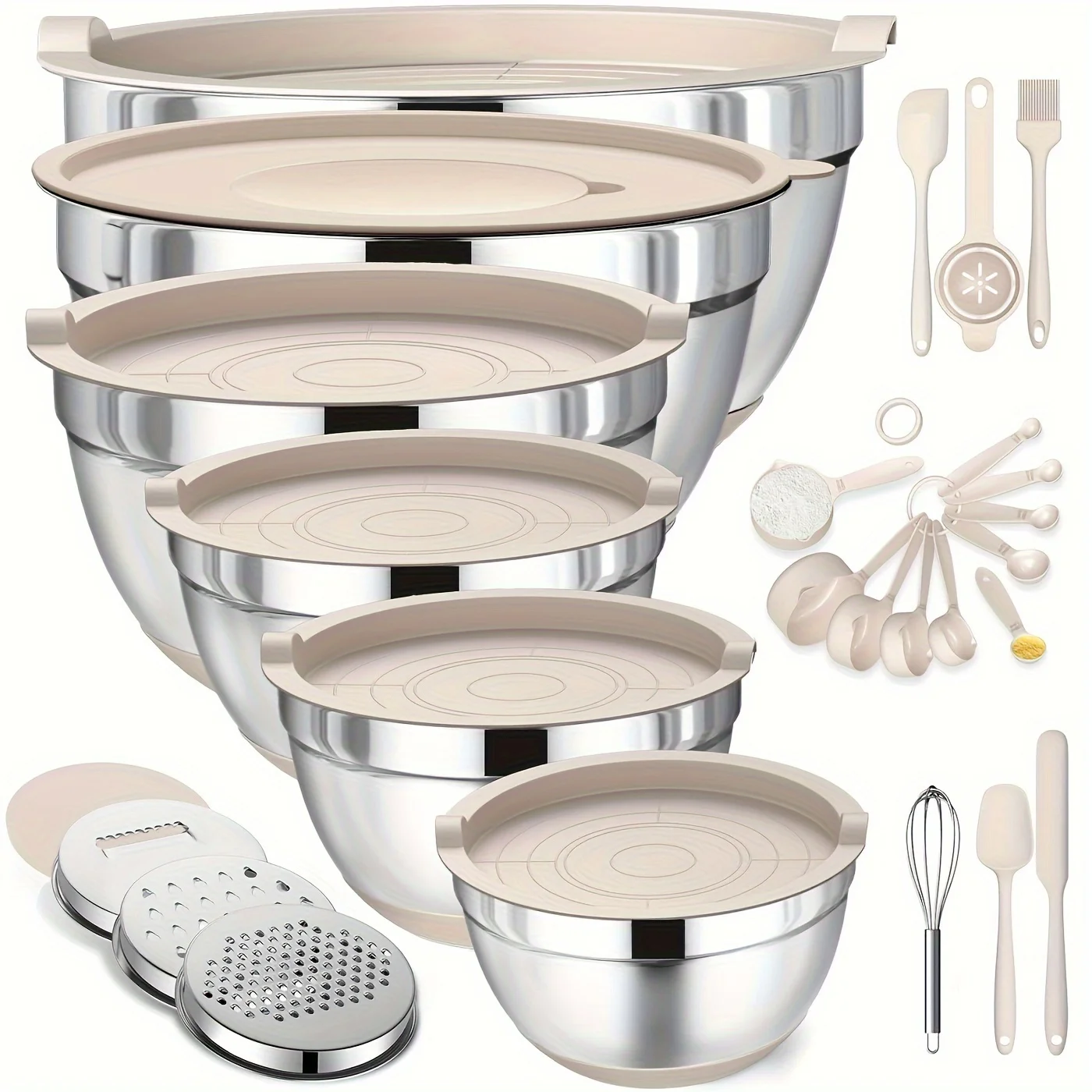 Set of Mixing Bowls Made of St - Kitchen Baking Cooking reseña y precio