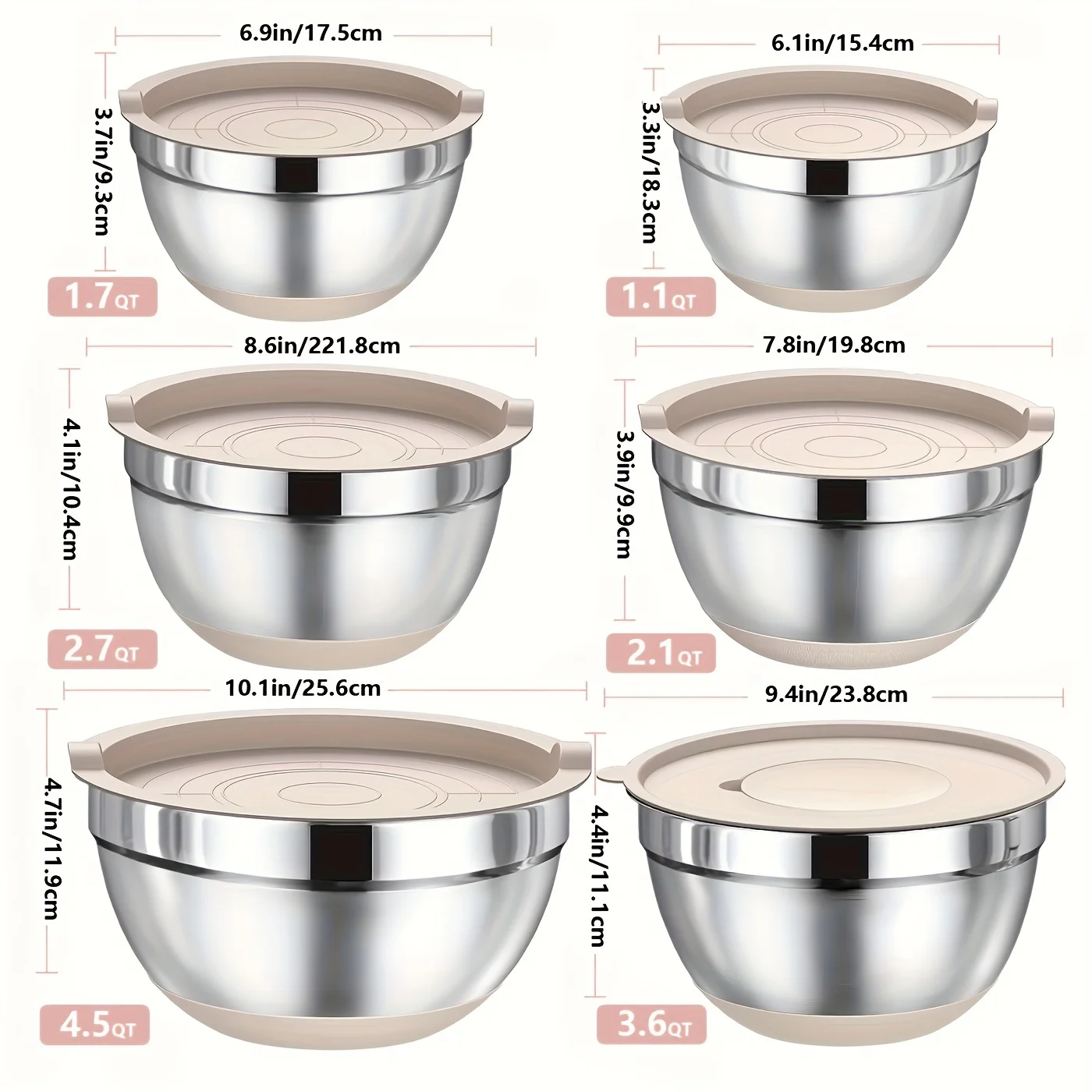 Set of Mixing Bowls Made of St - Kitchen Baking Cooking reseña y precio