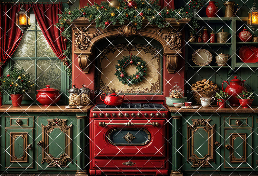 Nostalgic Christmas Kitchen Ba - Kitchen Baking Background reseña y precio