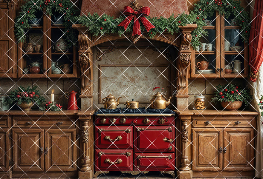 Nostalgic Christmas Kitchen Ba - Kitchen Baking Background reseña y precio